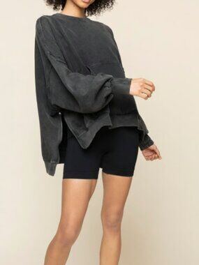 Popflex Active Washed Black Oversized Sweatshirt XXS/XS Drop Shoulder Crewneck